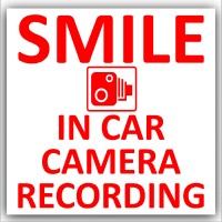 1 x In Car Camera Recording Sticker-Design 2-CCTV Sign-Van,Lorry,Truck,Taxi,Bus,Mini Cab,Minicab-Red on White